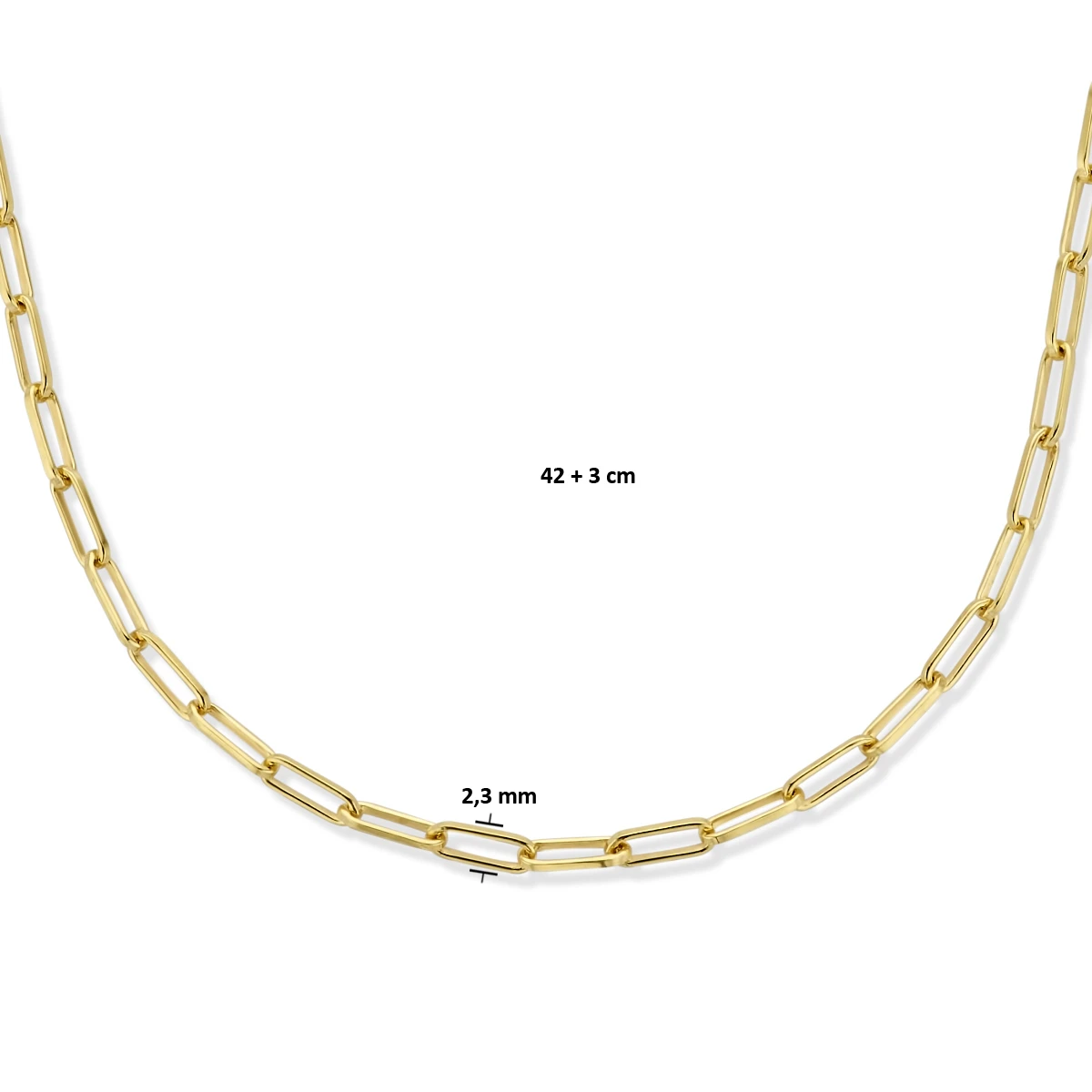 collier paperclip platte buis 2,3 mm 42 + 3 cm zilver verguld (geel)