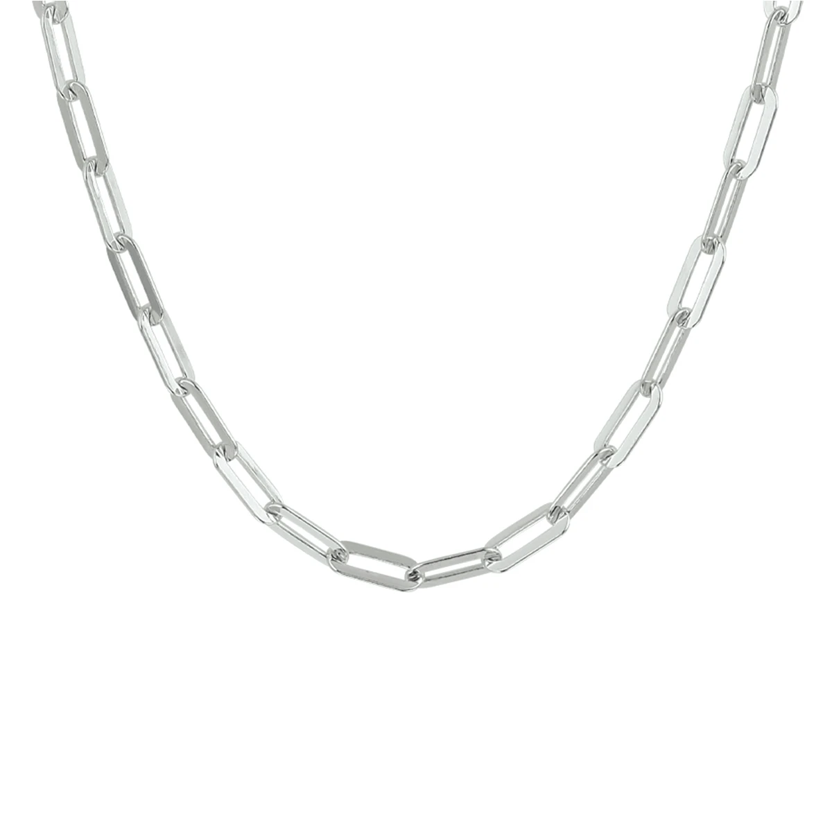 collier paperclip platte buis 3,7 mm zilver gerhodineerd