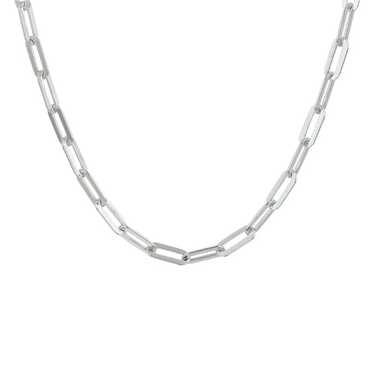 collier paperclip platte buis 3,7 mm zilver gerhodineerd