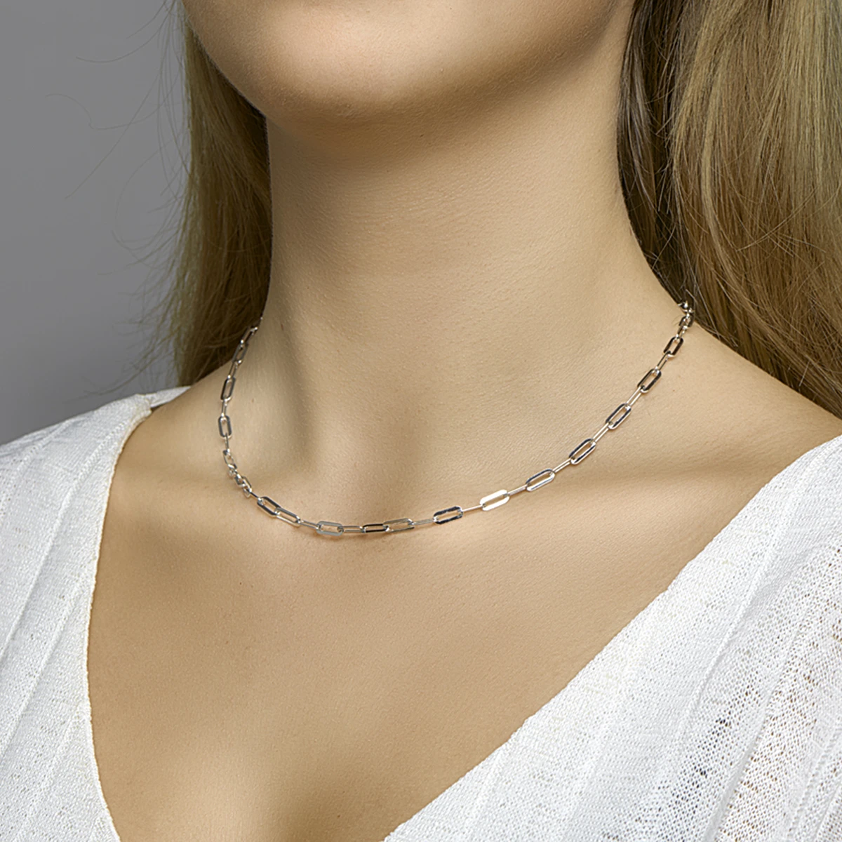 collier paperclip platte buis 3,7 mm zilver gerhodineerd
