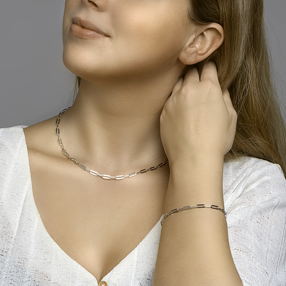 collier paperclip platte buis 3,7 mm zilver gerhodineerd