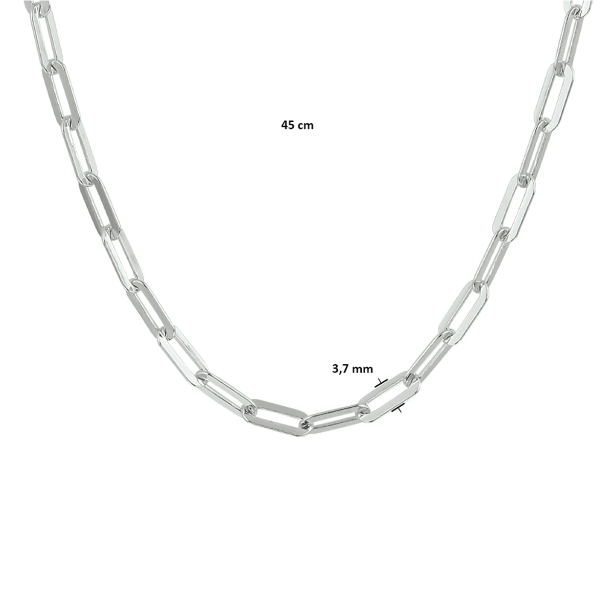 collier paperclip platte buis 3,7 mm zilver gerhodineerd