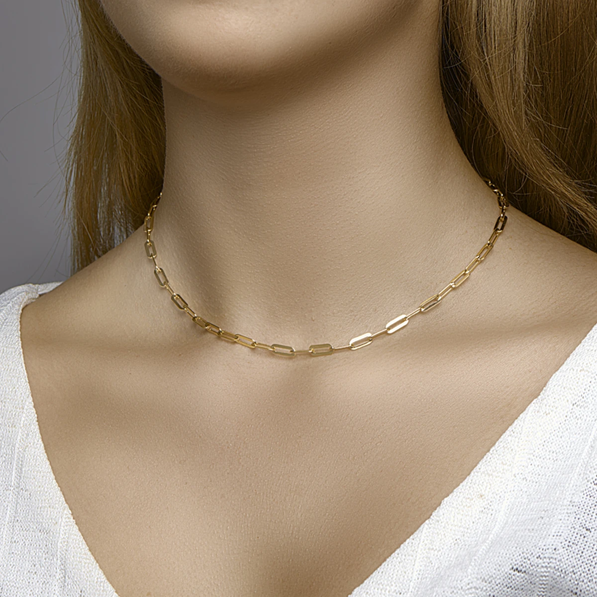 collier paperclip platte buis 3,7 mm zilver verguld (geel)