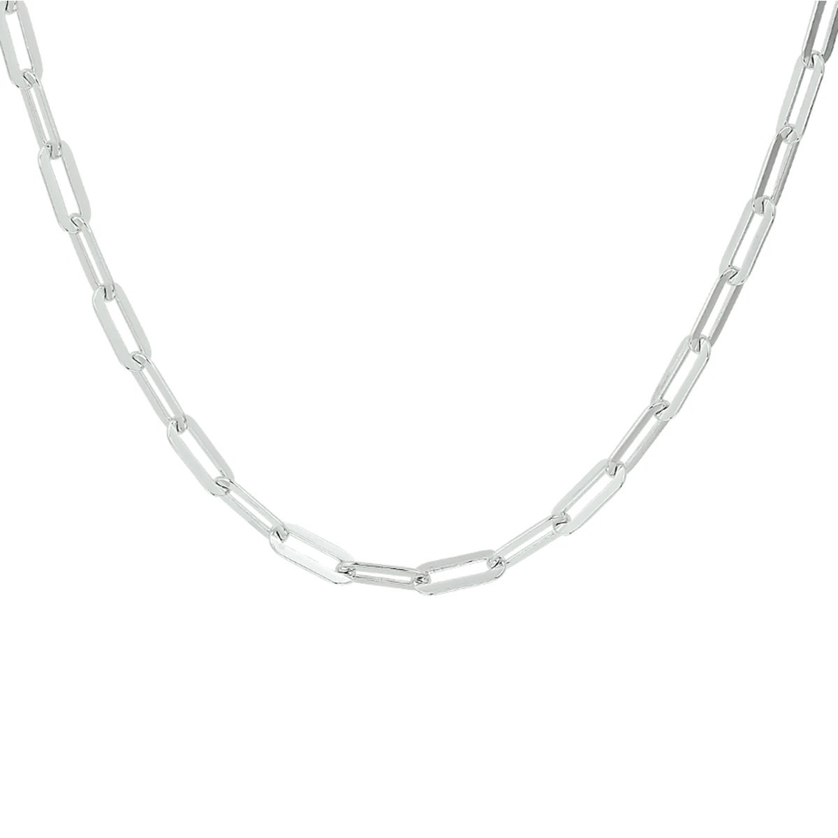 collier paperclip platte buis 3,8 mm 41 + 4 cm zilver gerhodineerd
