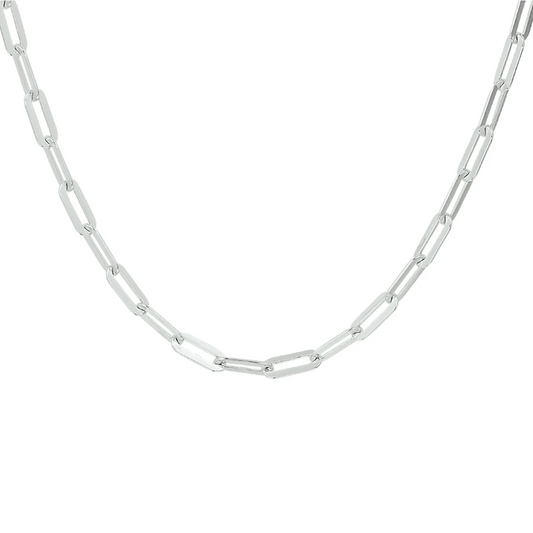 collier paperclip platte buis 3,8 mm 41 + 4 cm zilver gerhodineerd