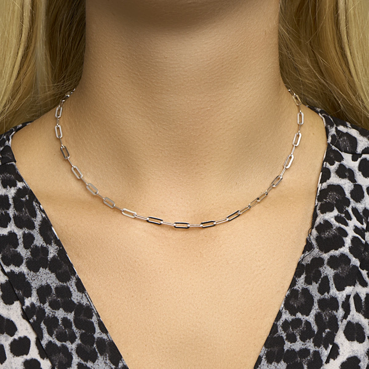 collier paperclip platte buis 3,8 mm 41 + 4 cm zilver gerhodineerd