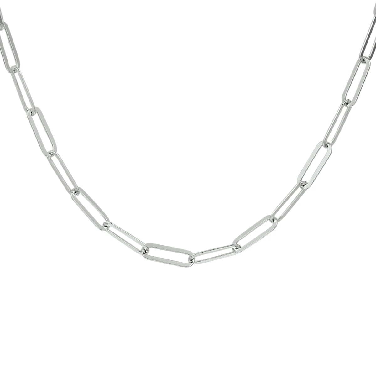 collier paperclip platte buis 3,8 mm 41 + 4 cm zilver gerhodineerd