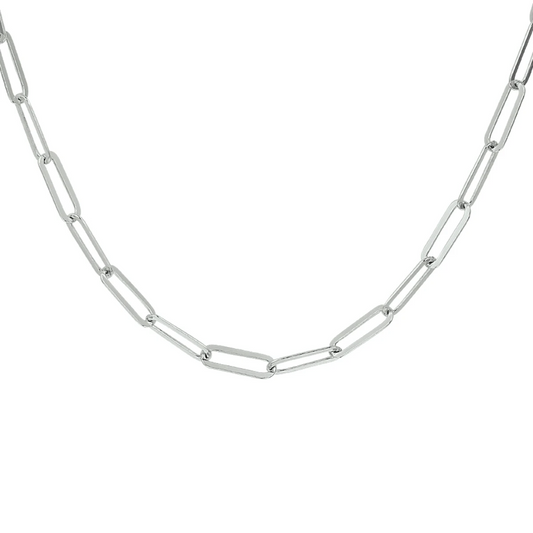 collier paperclip platte buis 3,8 mm 41 + 4 cm zilver gerhodineerd