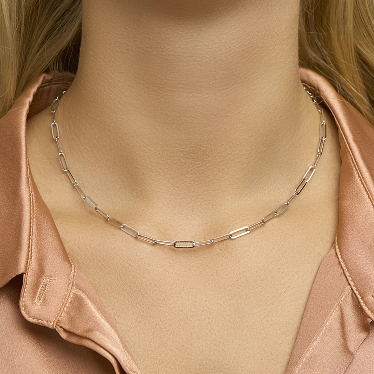 collier paperclip platte buis 3,8 mm 41 + 4 cm zilver gerhodineerd
