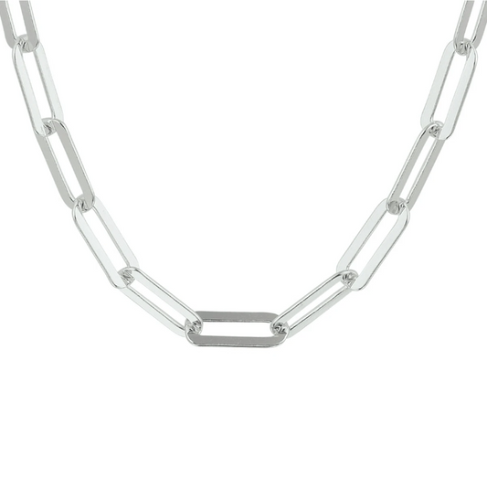 collier paperclip platte buis 5,4 mm zilver gerhodineerd