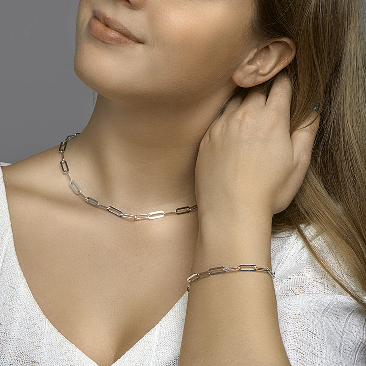 collier paperclip platte buis 5,4 mm zilver gerhodineerd