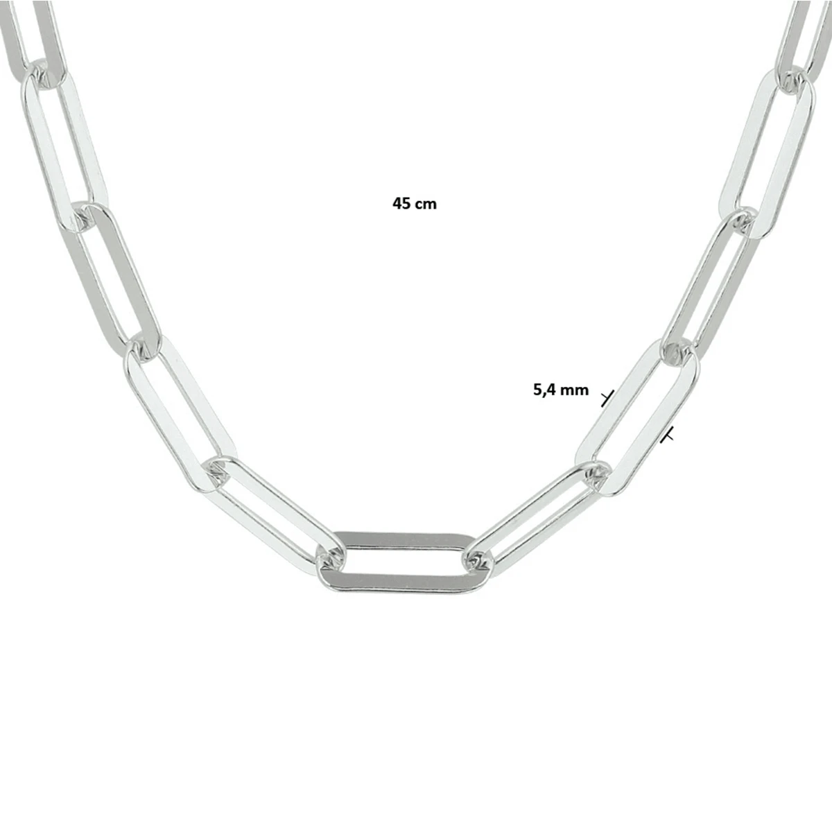 collier paperclip platte buis 5,4 mm zilver gerhodineerd