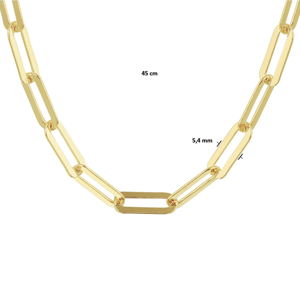 collier paperclip platte buis 5,4 mm zilver verguld (geel)