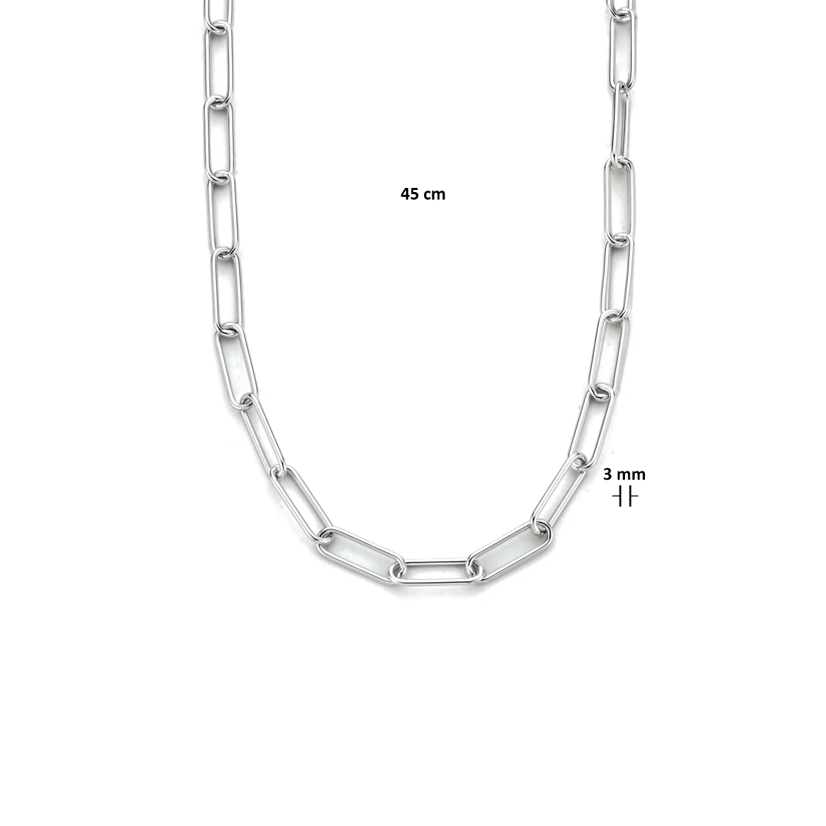 collier paperclip ronde buis 3,0 mm 45 cm zilver gerhodineerd