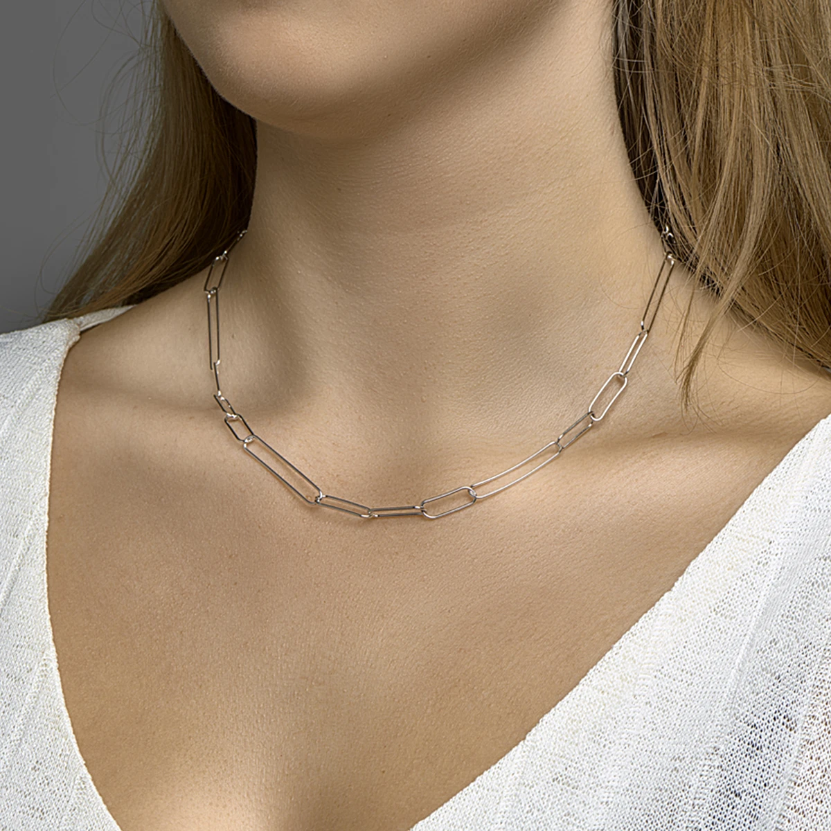 collier paperclip ronde buis 5,5 mm zilver gerhodineerd