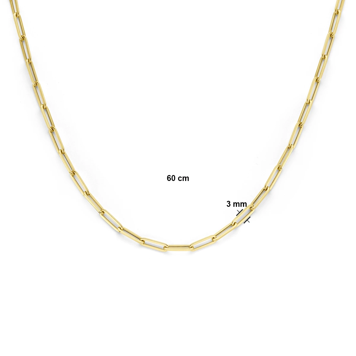 collier paperclip vierkante buis 3,0 mm 14K geelgoud