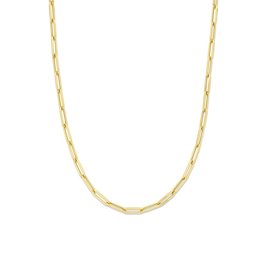 collier paperclip vierkante buis 4,5 mm 45 cm 14K geelgoud