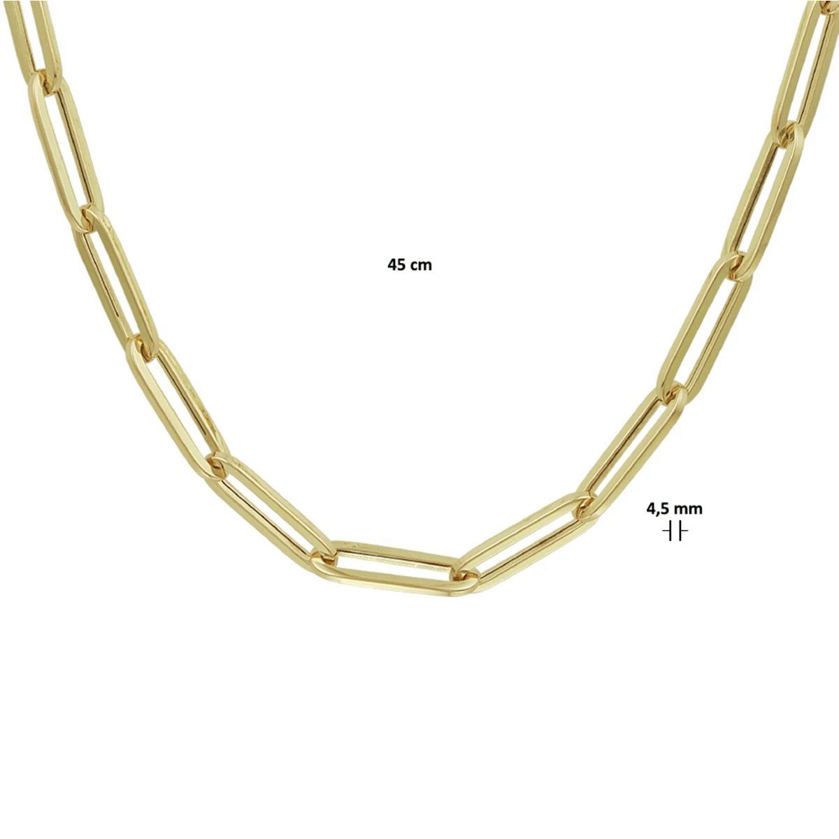 collier paperclip vierkante buis 4,5 mm 45 cm 14K geelgoud