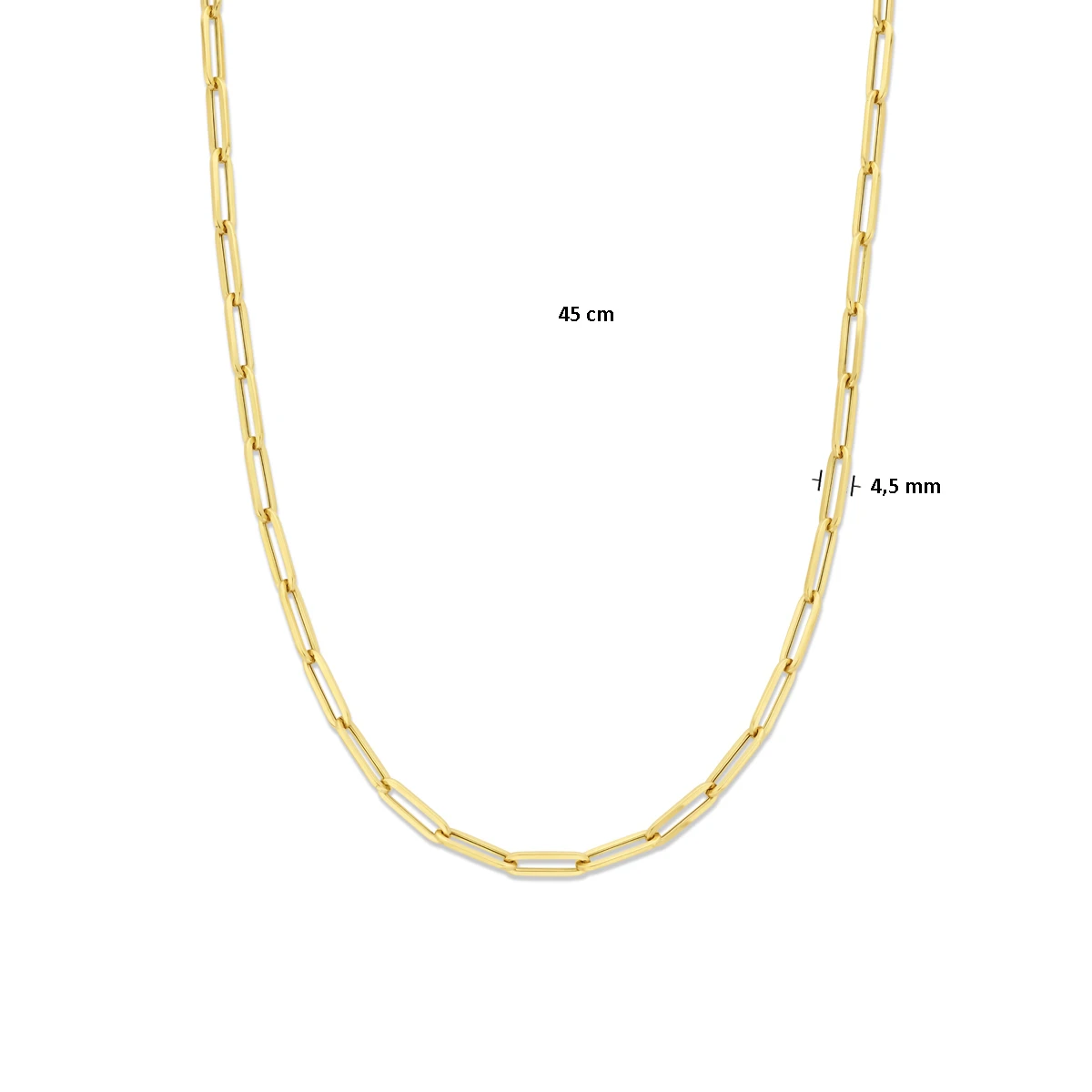 collier paperclip vierkante buis 4,5 mm 45 cm 14K geelgoud