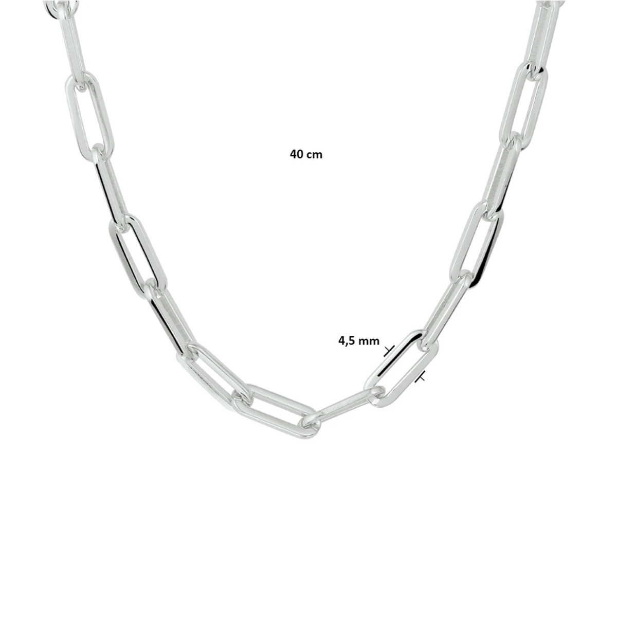 collier paperclip vierkante buis 4,5 mm zilver gerhodineerd