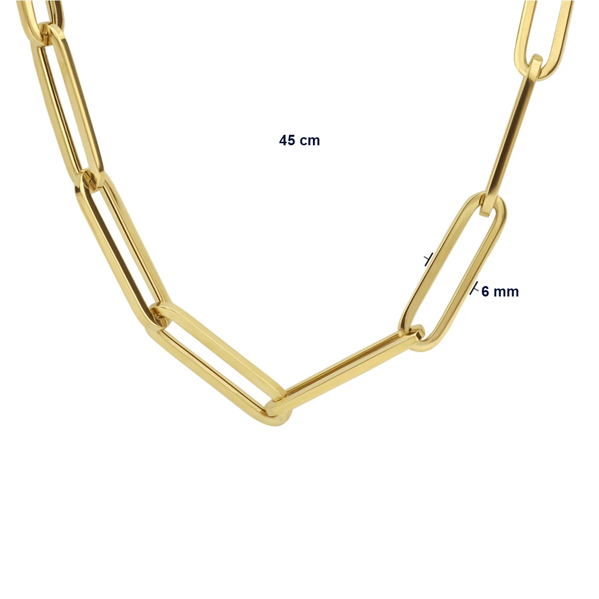 collier paperclip vierkante buis 6,0 mm 45 cm 14K geelgoud