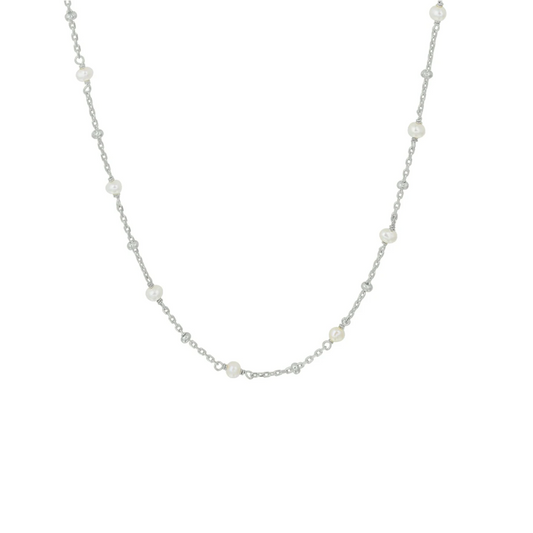 collier parel 41 + 4 cm zilver gerhodineerd