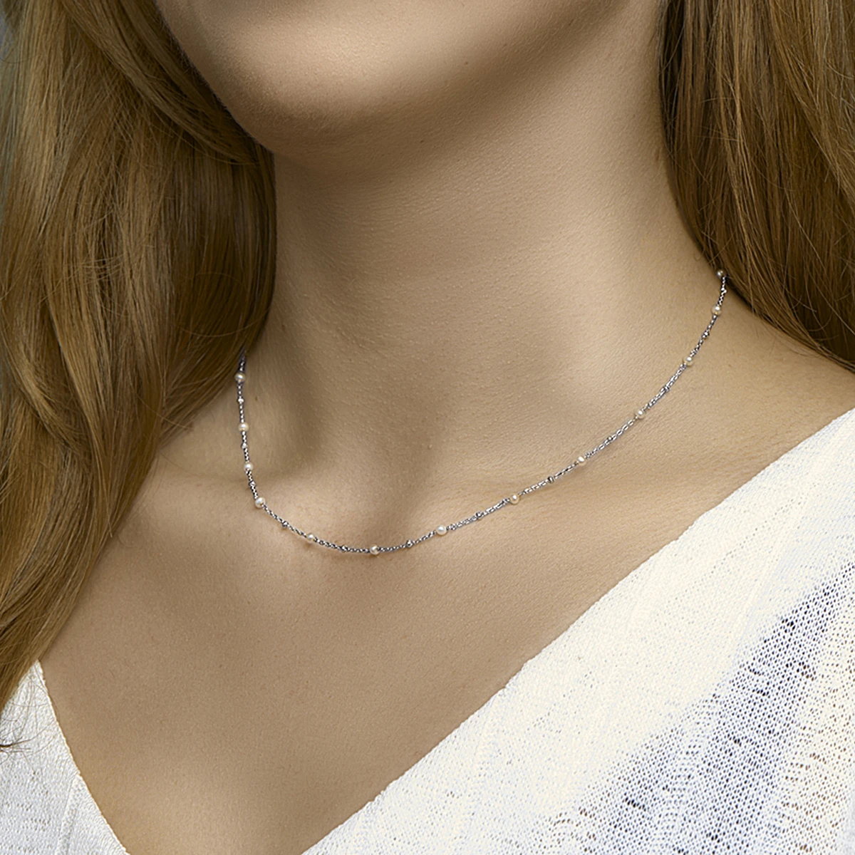 collier parel 41 + 4 cm zilver gerhodineerd