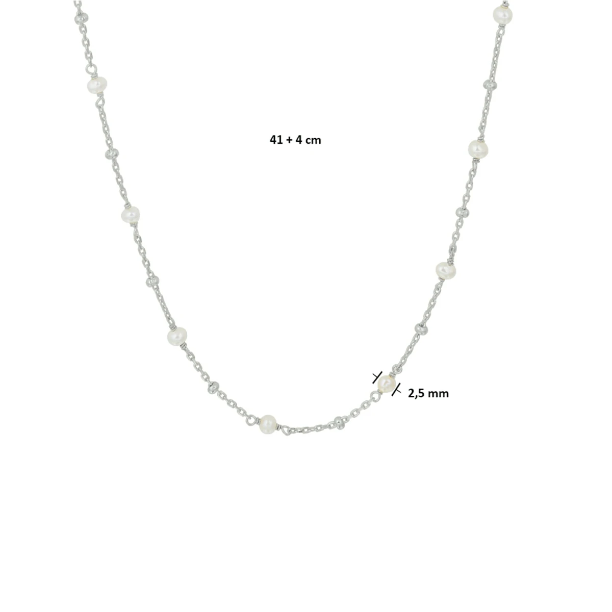 collier parel 41 + 4 cm zilver gerhodineerd