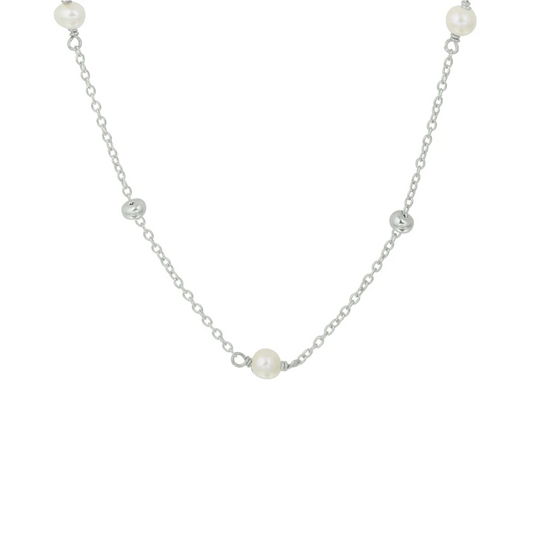 collier parel 41 + 4 cm zilver gerhodineerd