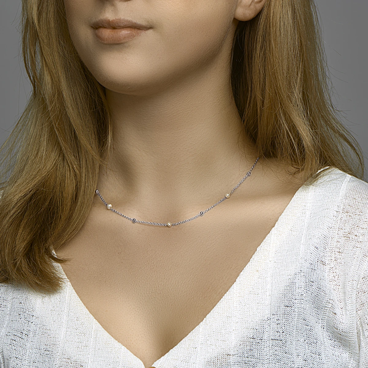 collier parel 41 + 4 cm zilver gerhodineerd