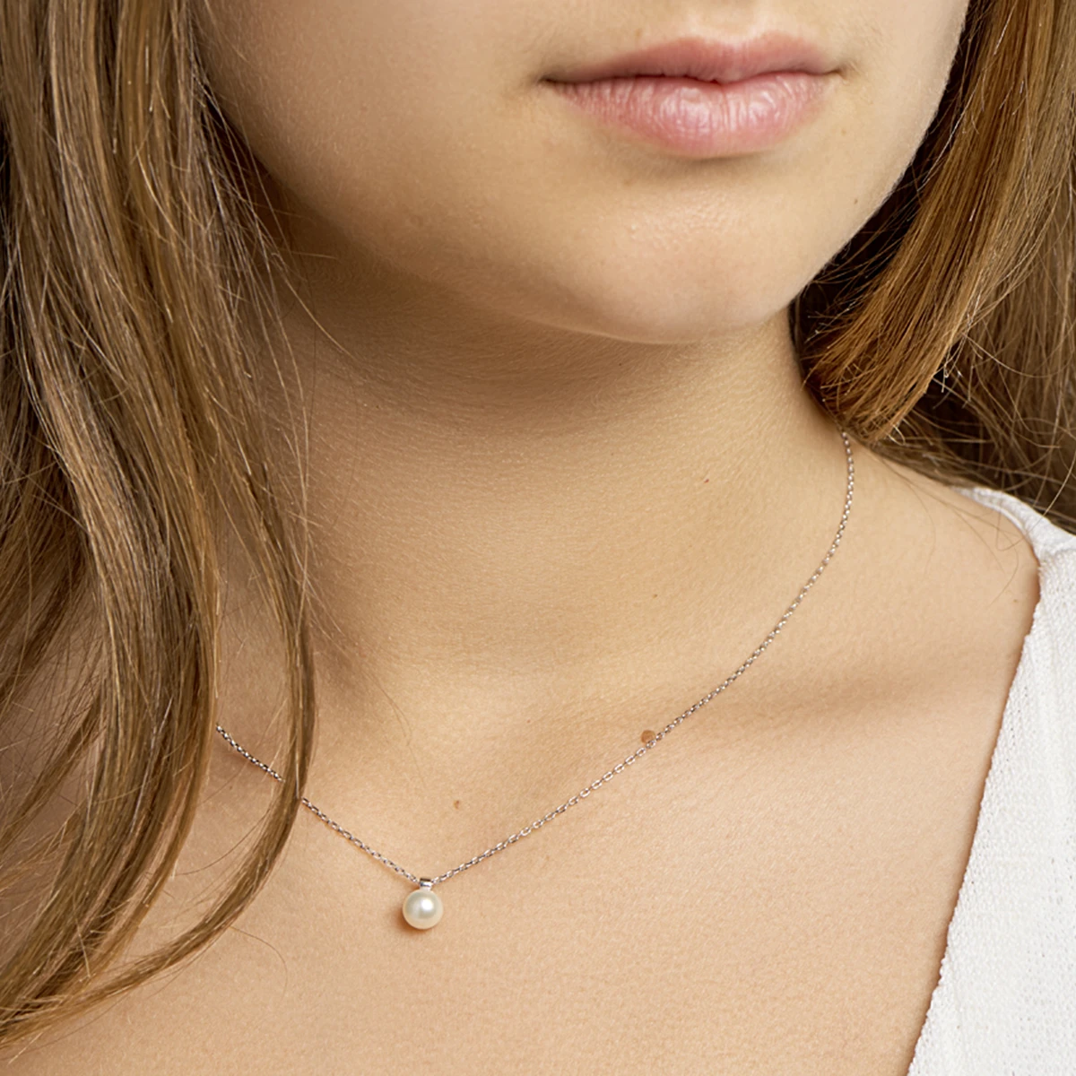collier parel 41 + 4 cm zilver gerhodineerd