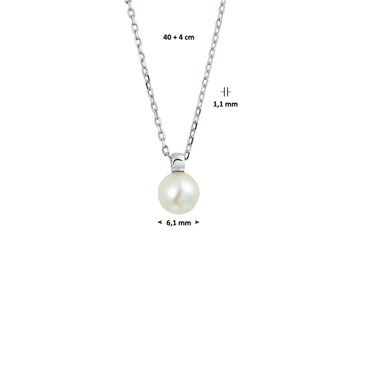 collier parel 41 + 4 cm zilver gerhodineerd