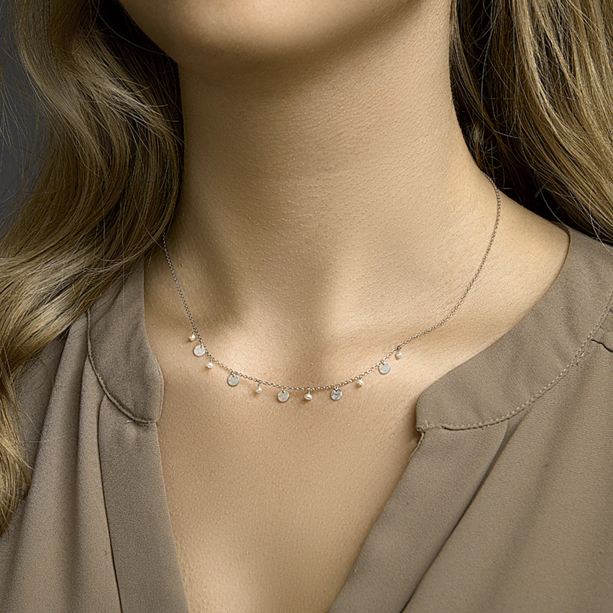 collier parel 41 + 4 cm zilver gerhodineerd