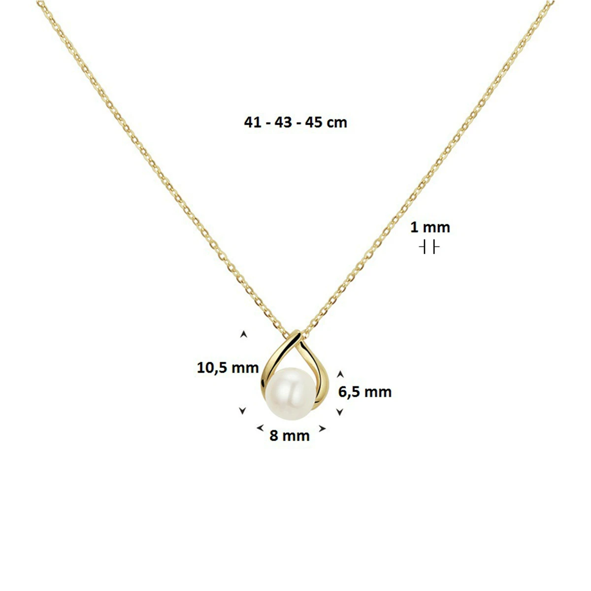 collier parel 41 - 43 - 45 cm 14K geelgoud