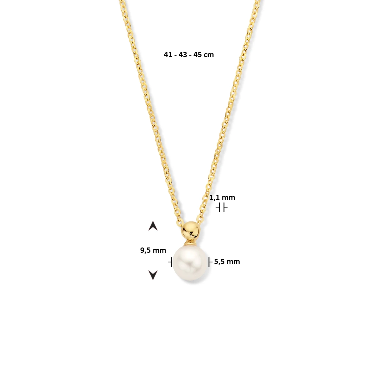 collier parel 41 - 43 - 45 cm 14K geelgoud