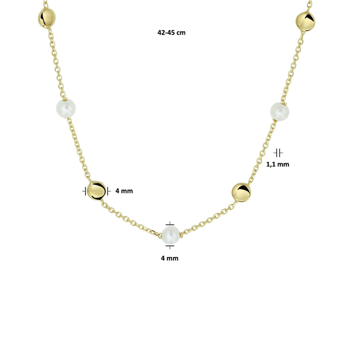 collier parel 42 - 45 cm 14K geelgoud