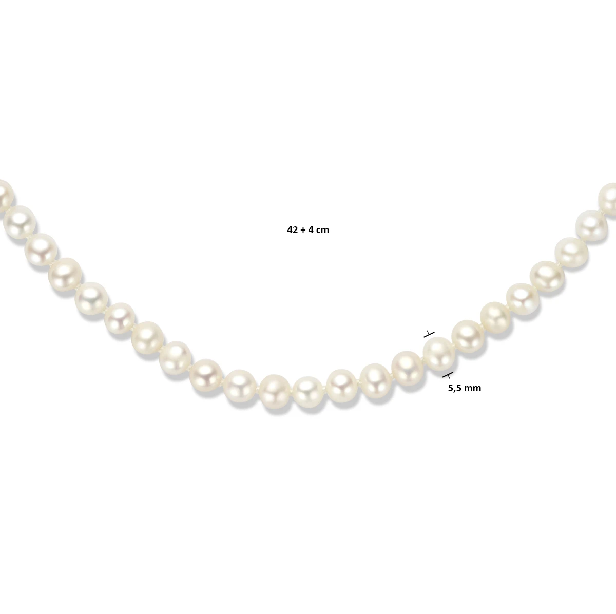 collier parel 5,5 mm 42 + 4 cm zilver gerhodineerd