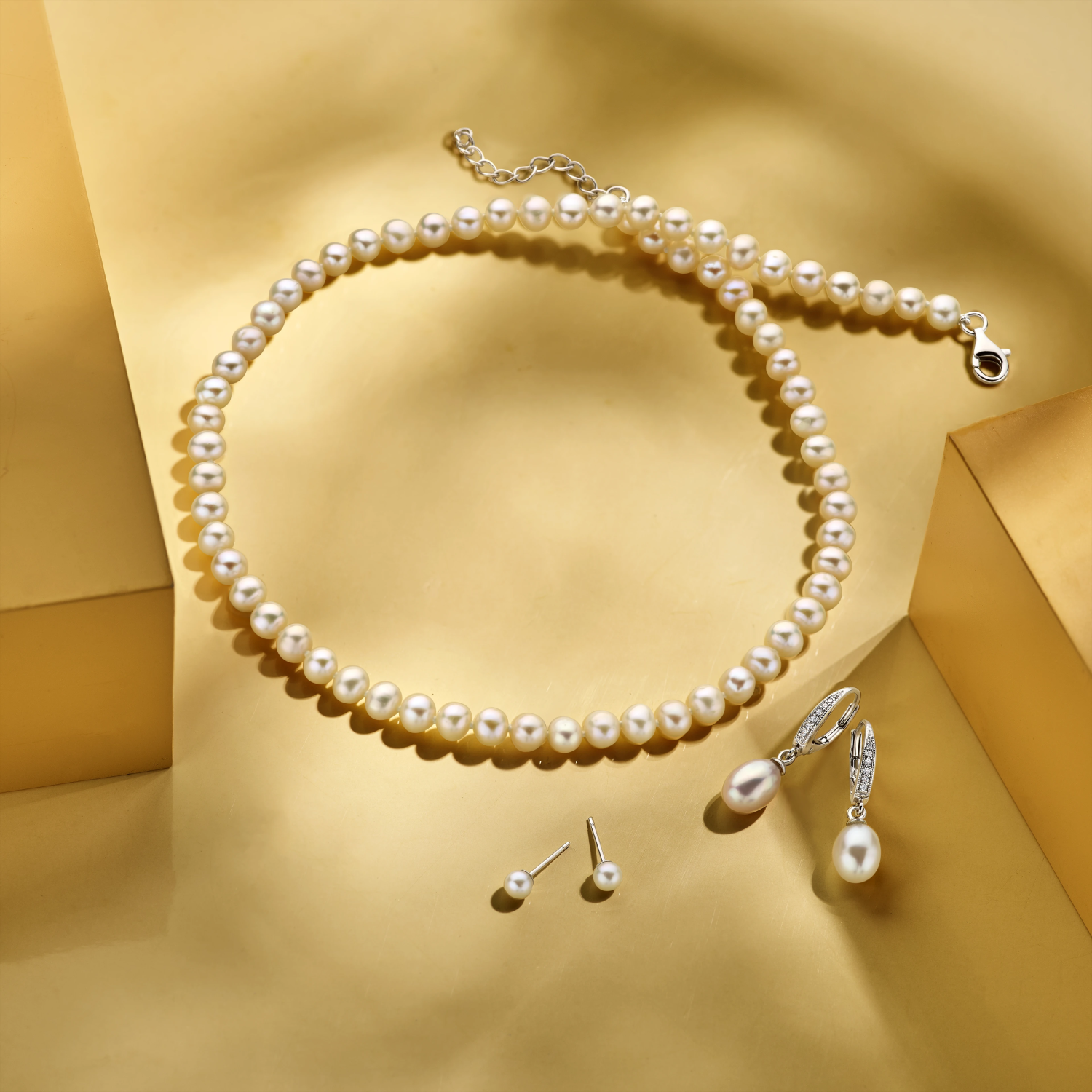 collier parel 5,5 mm 42 + 4 cm zilver gerhodineerd