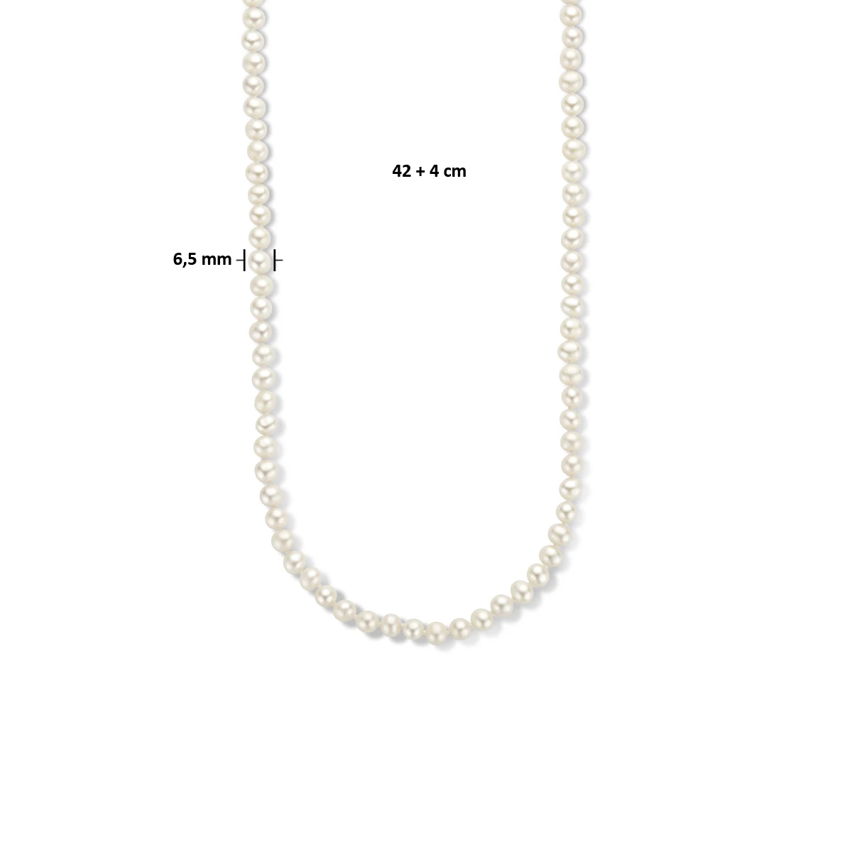 collier parel 6,5 mm zilver gerhodineerd