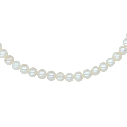collier parel 7,5 mm 42 + 4 cm zilver gerhodineerd
