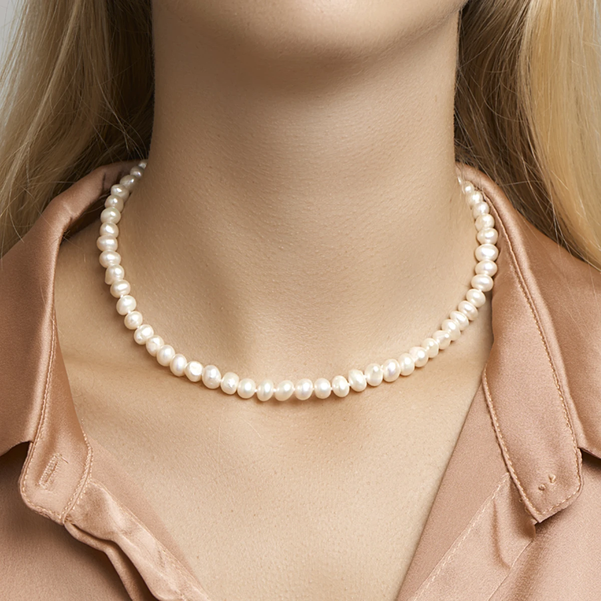 collier parel 7,5 mm 42 + 4 cm zilver gerhodineerd