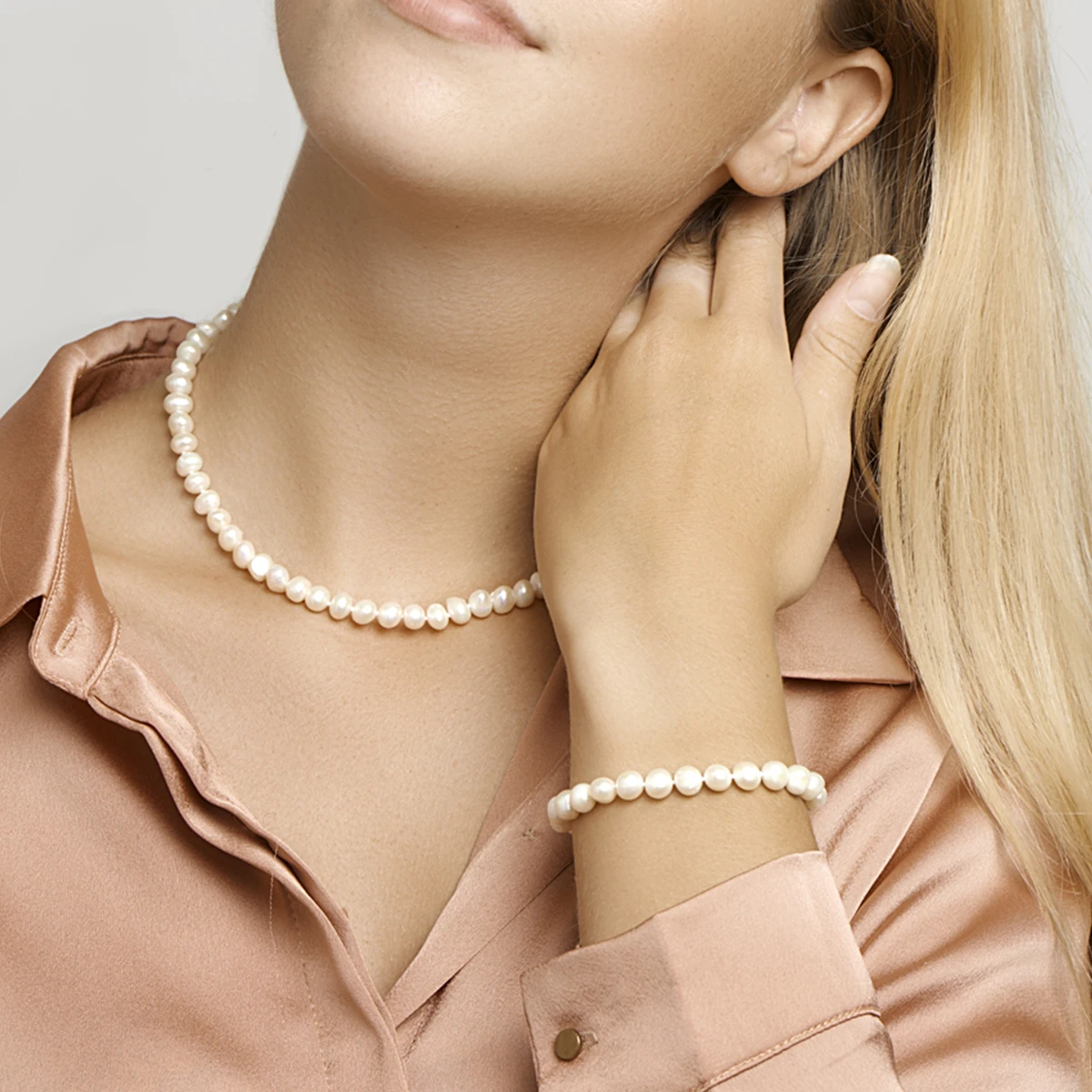collier parel 7,5 mm 42 + 4 cm zilver gerhodineerd