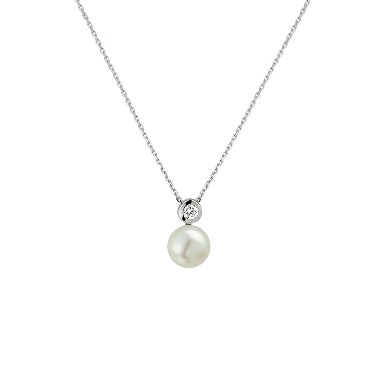 collier parel en zirkonia 41 + 4 cm zilver gerhodineerd