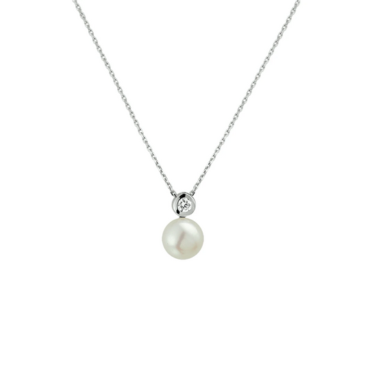collier parel en zirkonia 41 + 4 cm zilver gerhodineerd