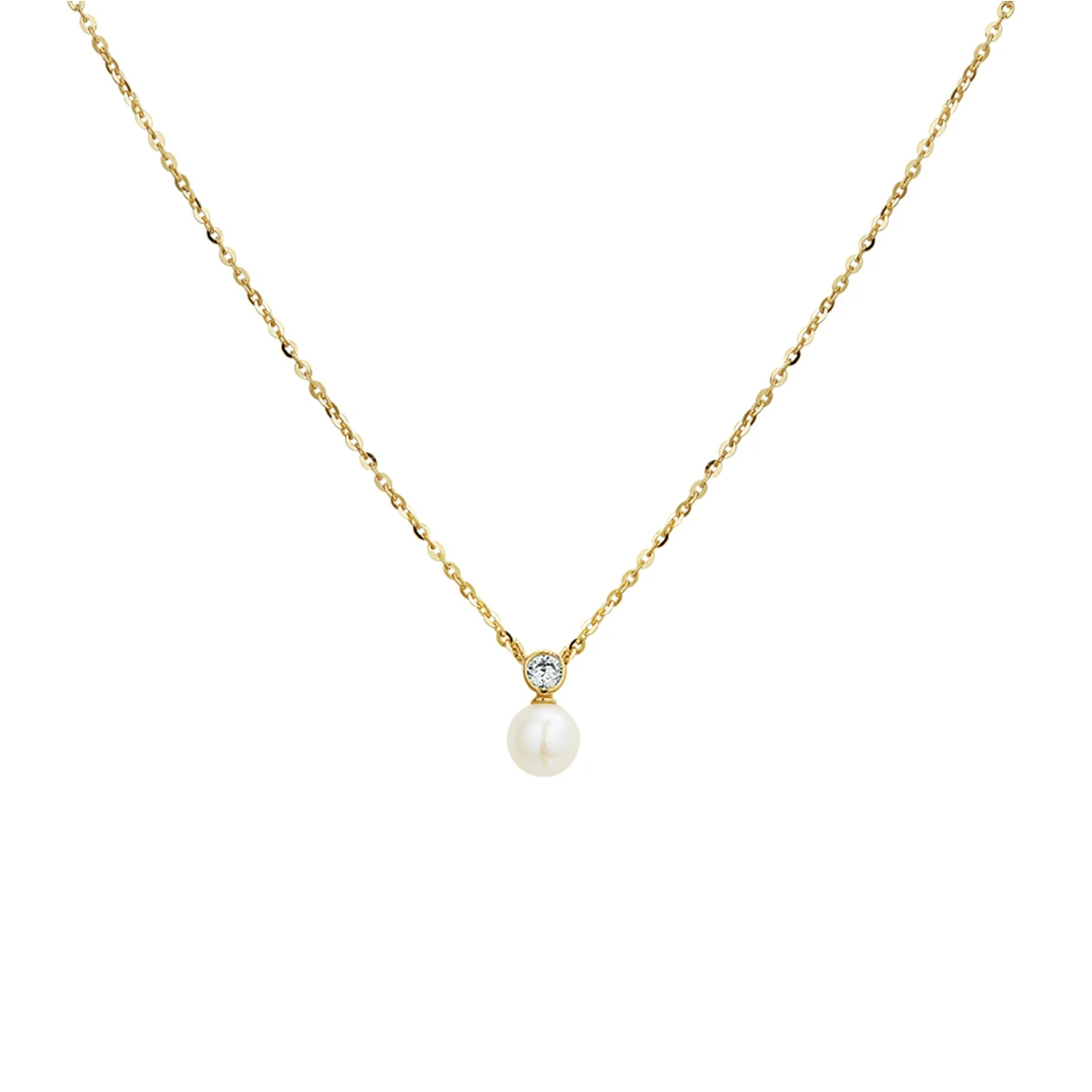 collier parel en zirkonia 41 - 43 - 45 cm 14K geelgoud
