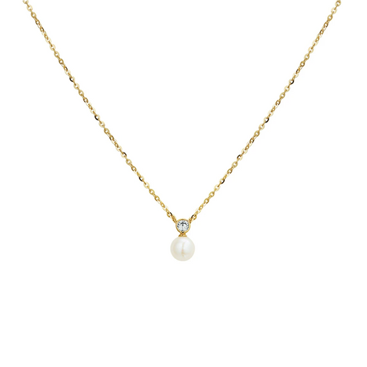 collier parel en zirkonia 41 - 43 - 45 cm 14K geelgoud