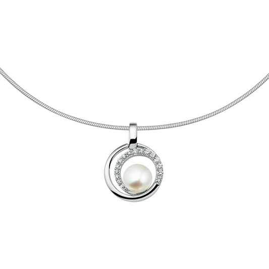 collier parel en zirkonia 42 + 3 cm zilver gerhodineerd
