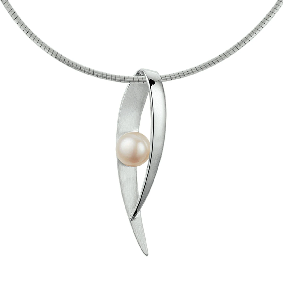 collier parel poli/mat 42 + 3 cm zilver gerhodineerd