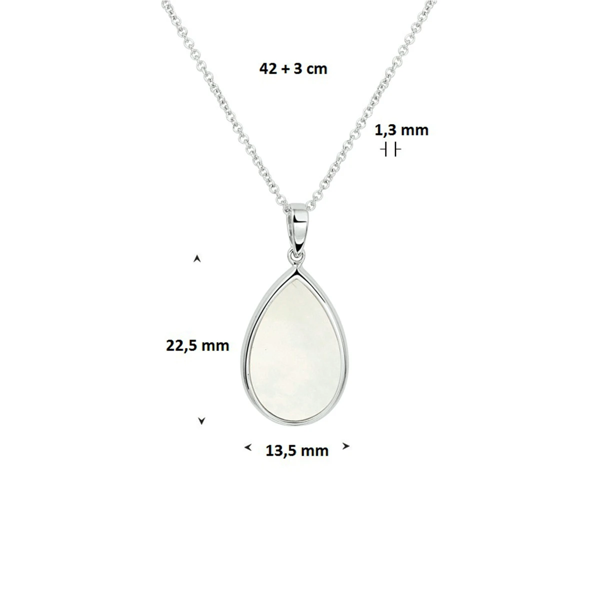 collier parelmoer 42 + 3 cm zilver gerhodineerd