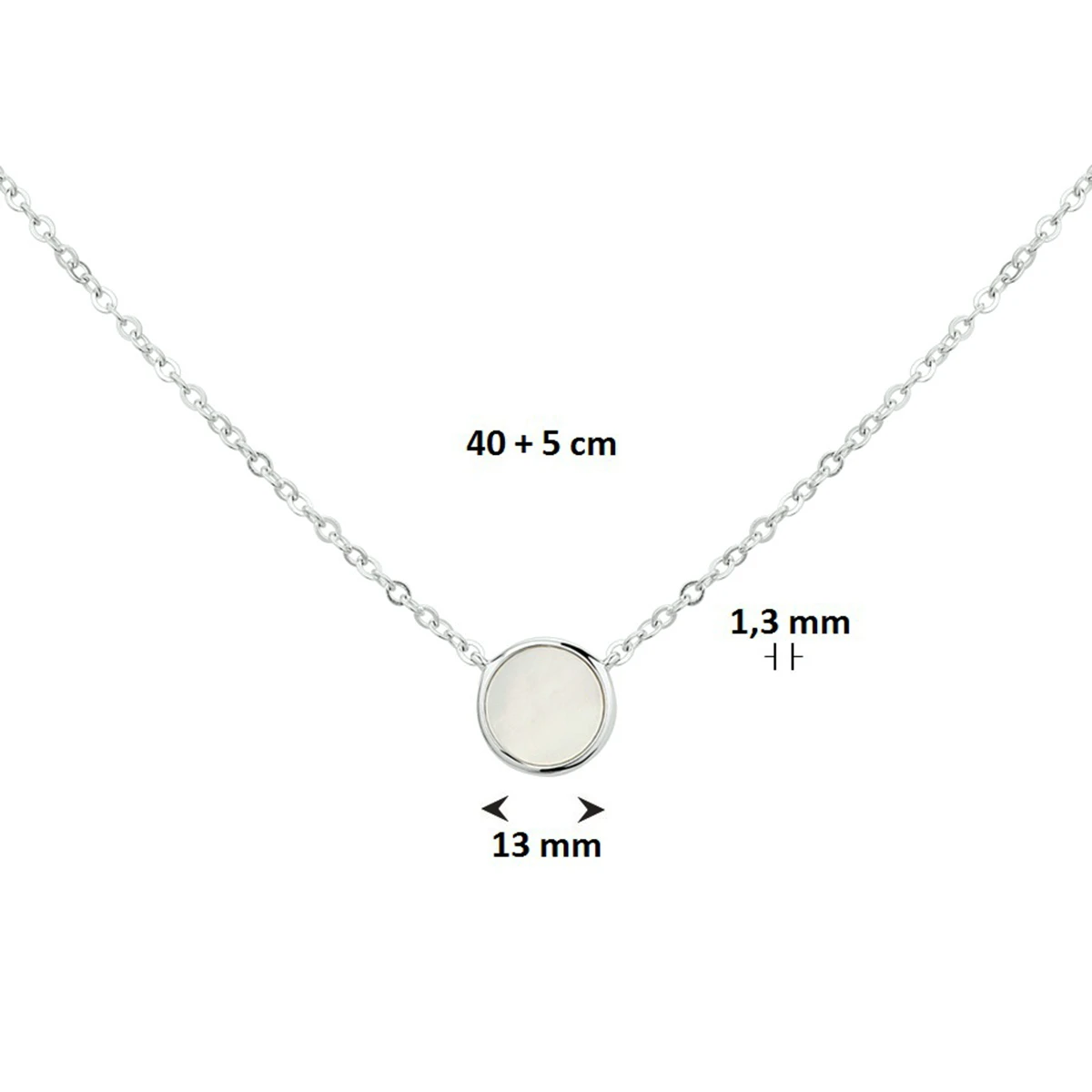 collier parelmoer 42 + 3 cm zilver gerhodineerd